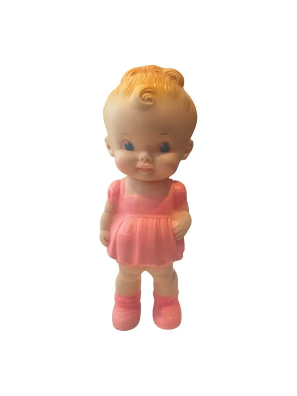 Sun Rubber Ruth Newton Girl Doll Pink Dress Working Squeaker 8 Inch Vtg 1950s